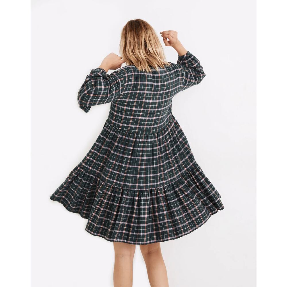 Madewell 4 Flannel Colette Mini Dress in Plaid Midnight Green NB856 - Picture 4 of 13